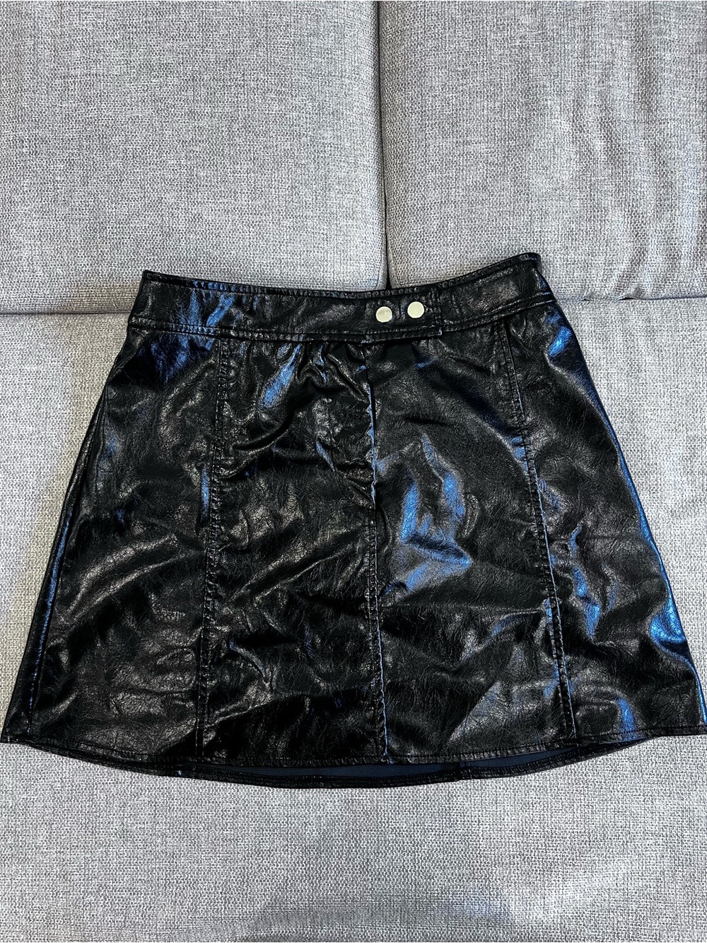 Active USA Black Faux Leather Mini Skirt with Snap Waist